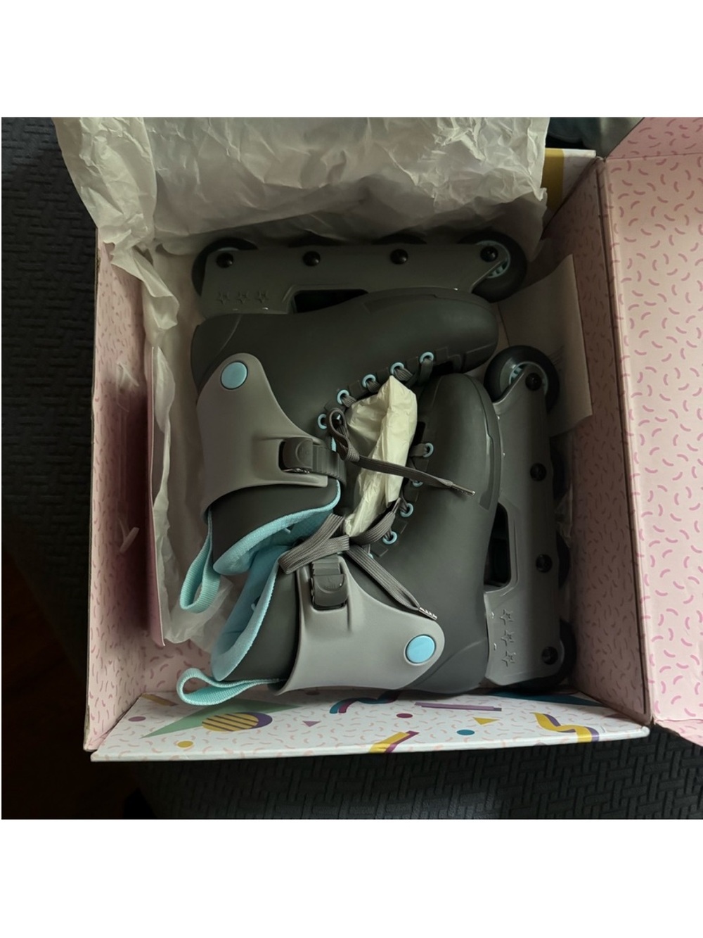 Brand New Women's Gray Roller Skates with Light Blue Accents